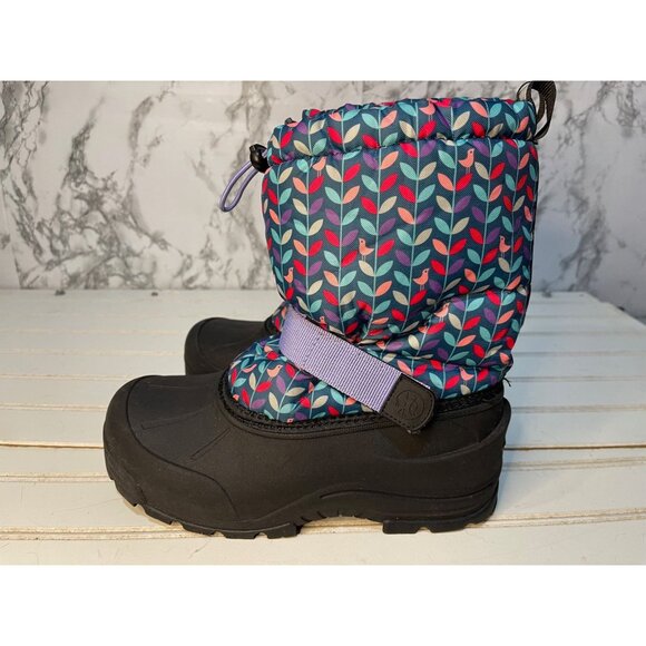Northside Girls Winter Snow Boots Size 5 Waterproof Insulated Leaf Pattern Black - Picture 4 of 7